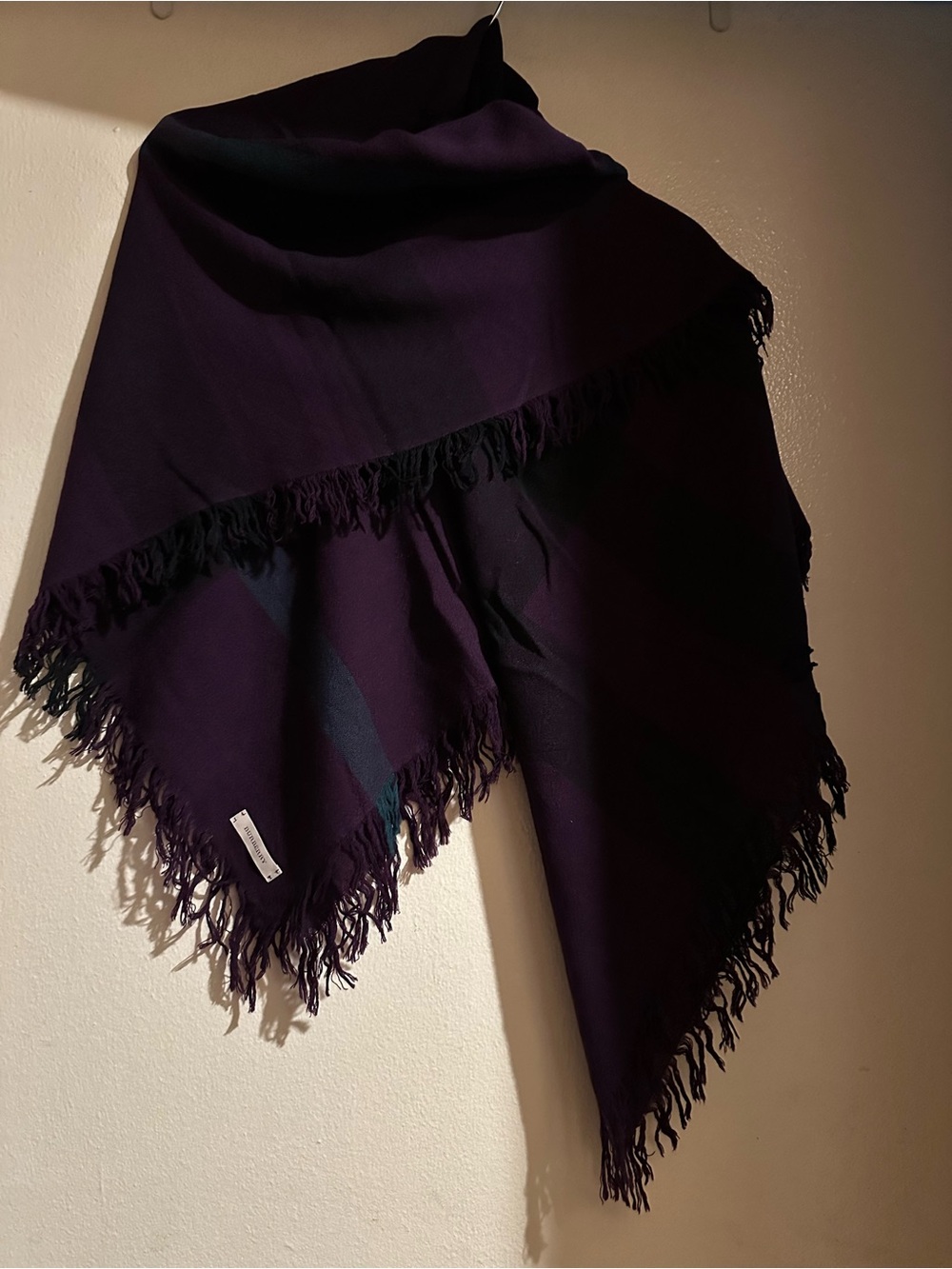 Authentic Burberry Fringe Scarf Wrap Purple with green color